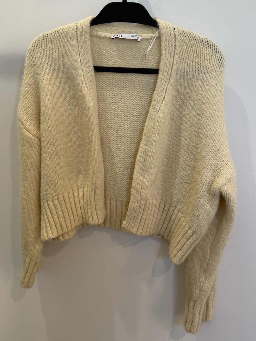 Zara Cream Cropped Open-Front Cardigan